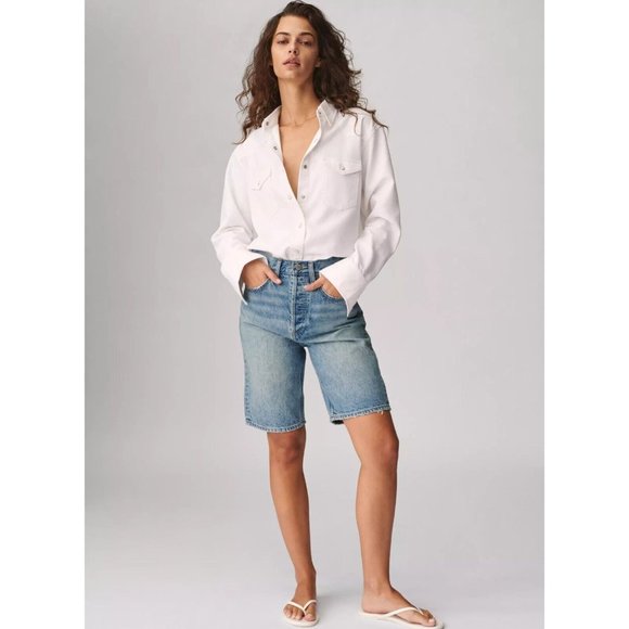 Aritzia DENIM FORUM Joni High Rise 90's Loose Bermuda Denim Shorts, Size 27 - Picture 13 of 16